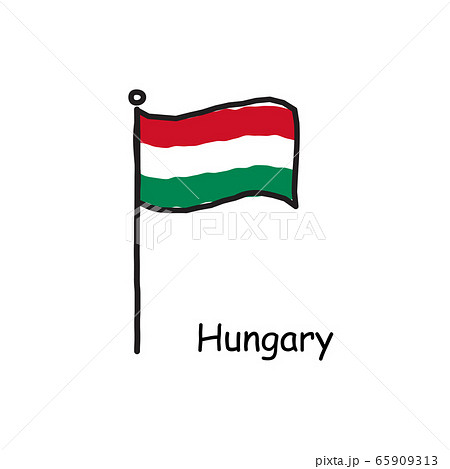 hand drawn sketchy Hungary flag on the flag pole. three color flag . Stock Vector illustration isolated on white background. 65909313