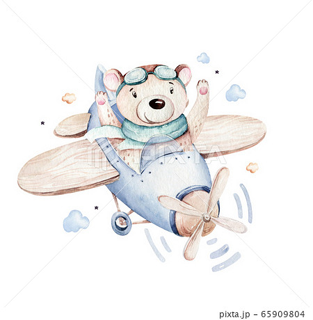 Watercolor set baby cartoon cute pilot aviationのイラスト素材 [65909804] - PIXTA