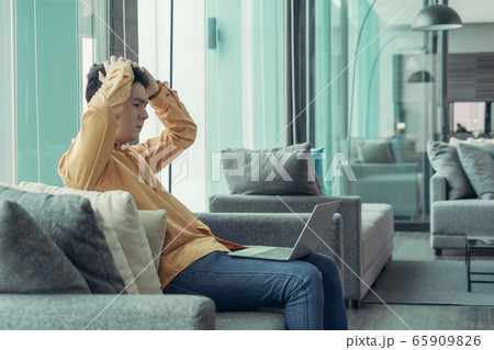 Portrait of depressed young business Asian, Portrait of depressed young business Asian, 65909826