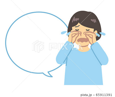 水色の服を着た 泣く女の子吹き出しのイラスト素材