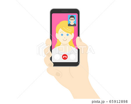 テレビ電話をする白人女性のイラスト 65912898