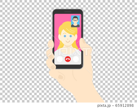 テレビ電話をする白人女性のイラスト 65912898