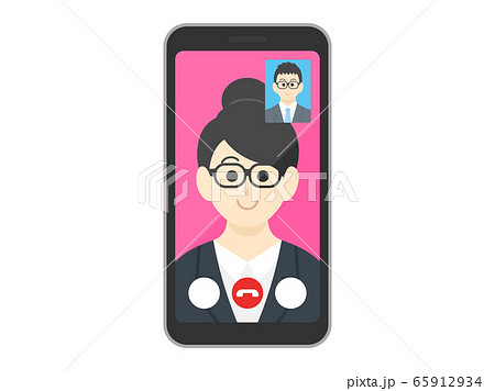 テレビ電話をするビジネスウーマンのイラスト 65912934