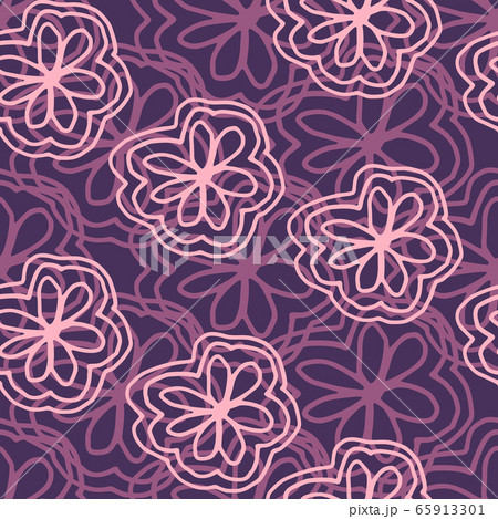 Line art pink flower bloom seamless pattern. Line art pink flower bloom seamless pattern. 65913301