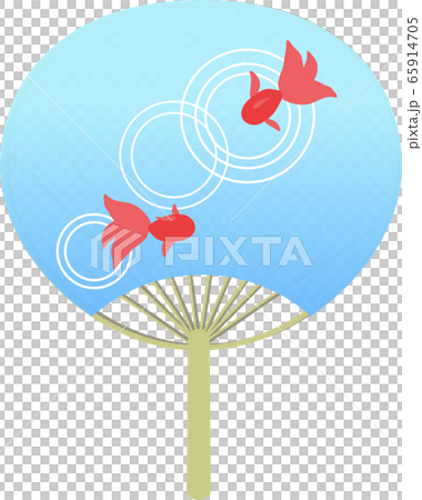 日本の夏の風物詩、金魚柄の涼やかな団扇ベクターイラスト 65914705