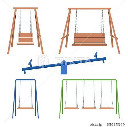 Wooden swing isolated on white background. brown and blue swing in flat style. Wooden swing isolated on white background. brown and blue swing in flat style. 65915349