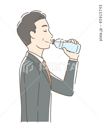 ペットボトルの水を飲む男性の横顔のイラスト素材