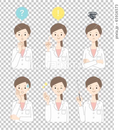 6 sets of various poses and facial expressions of a young female doctor in a white coat 65916573