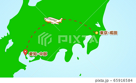 シンプルな飛行機移動の説明イラスト(成田発-中部着) シンプルな飛行機移動の説明イラスト(成田発-中部着) 65916584
