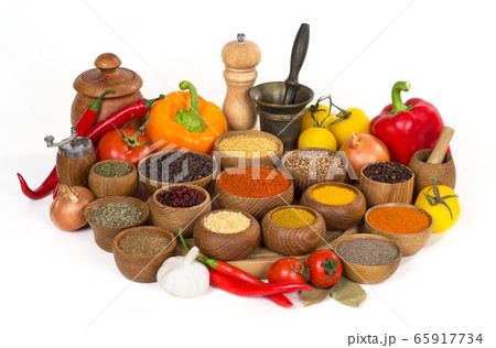 spices and herbs on white background spices and herbs on white background 65917734
