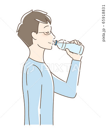 ペットボトルの水を飲む男性の横顔のイラスト素材