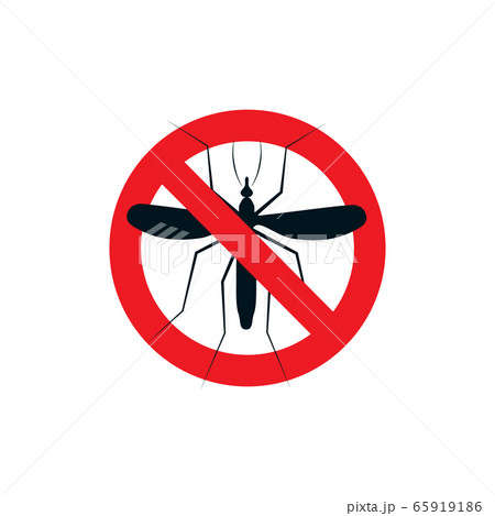 Anti mosquito repellent logo. Stop insects spray icon. Dangerous bloodsucking flying midge caution logo. Disease transmitters sign. Red crossed circle isolated anopheles, dengue carrier vector symbol 65919186