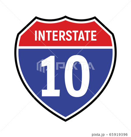 10 route sign icon. Vector road 10 highway interstate american freeway us california route symbol 65919396