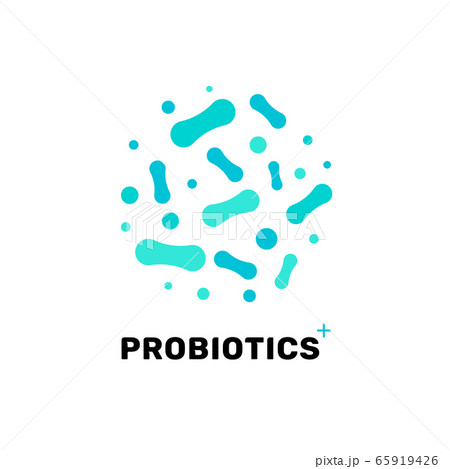 Probiotic bacteria logo. Bifidobacteria lactobacillus gut acidophilus. Lactic prebiotic healthy 65919426