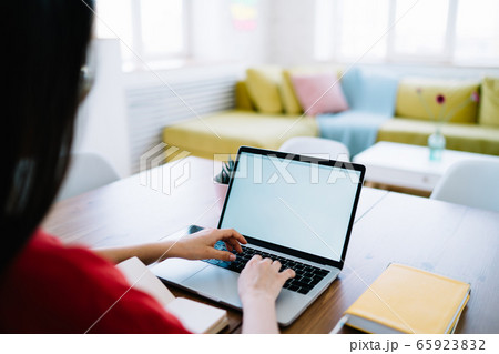Woman surfing on Internet while sitting at home 65923832