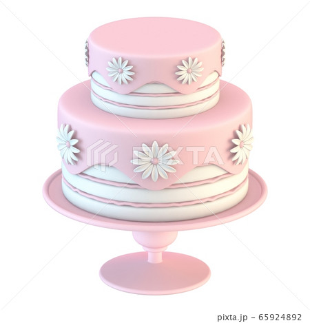 Pink white cake with flowers decoration 3D 65924892