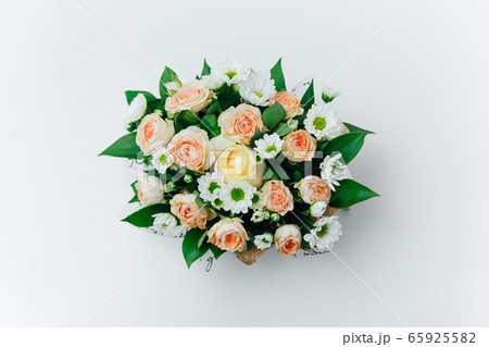 various flowers bouquet, white background 65925582