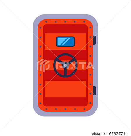 heavy red bunker door. hide in a bomb shelter. flat vector illustration. 65927714