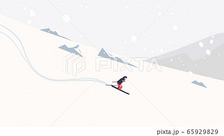 Skier Skiing Downhill On High Mountain With のイラスト素材