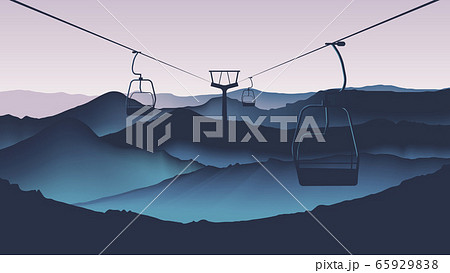 Cable car moving through high mountains in twilight time landscape 65929838