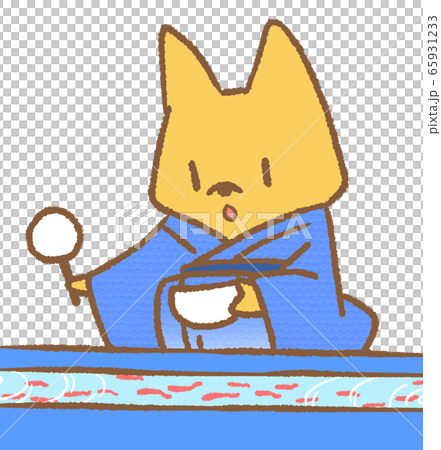 Fox in a yukata (blue) wearing a goldfish scoop Fox in a yukata (blue) wearing a goldfish scoop 65931233