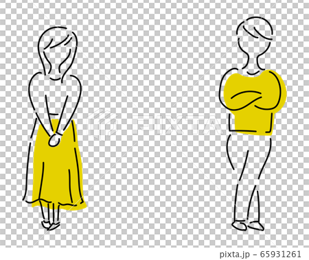 ソーシャルディスタンスを保って 女性と男性が離れて立っているイラスト のイラスト素材