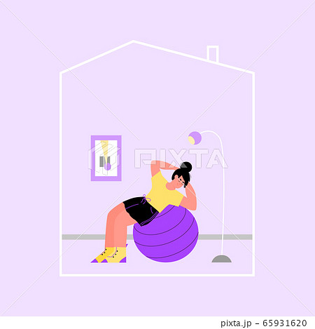 Stay home with woman doing sport exercises indoors cartoon vector illustration. Stay home with woman doing sport exercises indoors cartoon vector illustration. 65931620