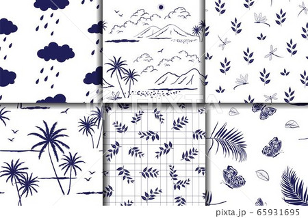Nature hand drawn collection on monotone blue seamless pattern for decorative,fabric,textile,print or wallpaper 65931695