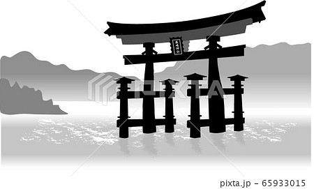 広島の観光 宮島 厳島神社 モノトーンのイラスト素材