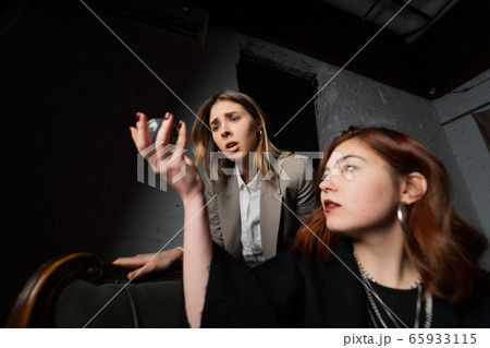 Woman and woman fortune teller with crystal ball Woman and woman fortune teller with crystal ball 65933115