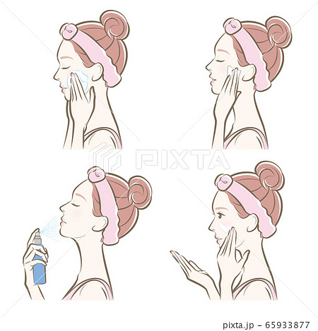 スキンケアをしている女性のイラストのイラスト素材