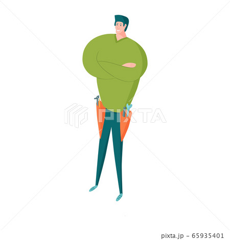 Handyman standing confidently with tools belt and crossed arms Handyman standing confidently with tools belt and crossed arms 65935401