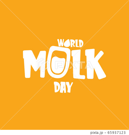 vector wold milk day outline style icon or label isolated on orange background. Milk day greeting poster design template. Milk day logo with milk glass 65937123