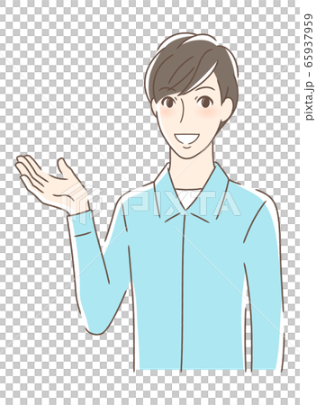 A man smiling and holding out his palm A man smiling and holding out his palm 65937959