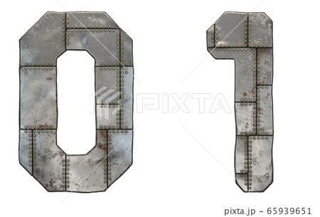 Set of numbers 0, 1 made of industrial metal on white background 3d 65939651
