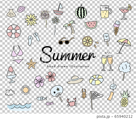 Set Of Handwritten Summer Items Illustration Stock Illustration