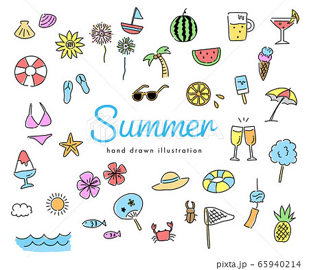 Set Of Handwritten Summer Items Illustration Stock Illustration