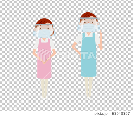 マスク　フェイスガード　エプロン　男女　イラスト 65940597