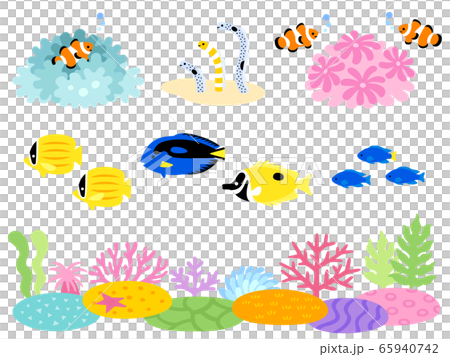 Illustration set of coral reef and tropical fish 65940742