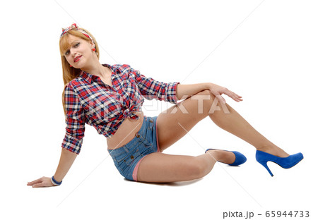 pretty girl in retro style lying on the floor pretty girl in retro style lying on the floor 65944733