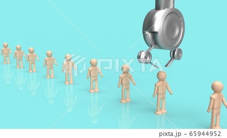 The Crane machine and figure wood toy 3d rendering for employment content. 65944952
