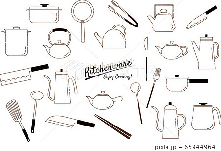 キッチン用品 調理器具の手書き風線画イラストセットのイラスト素材