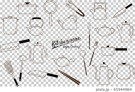キッチン用品 調理器具の手書き風線画イラストセットのイラスト素材
