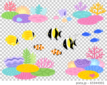 Illustration set of coral reef and tropical fish - Stock Illustration ...