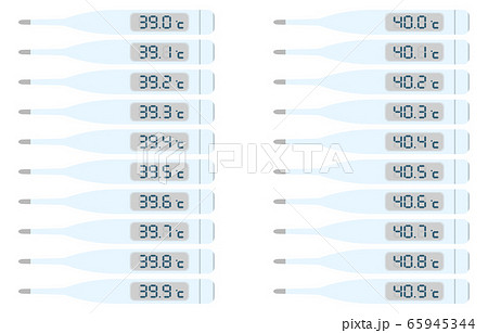 39度台と40度台を示す体温計のイラストセット 65945344