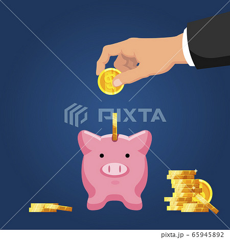Save money. Businessman hand putting golden coin 65945892