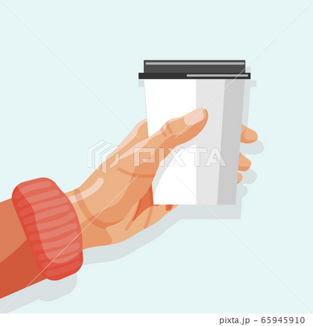 Hot drink banner. Human hand holding paper cup 65945910