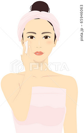 スキンケア コットンを使う女性 ヘアバンド #02 65946063
