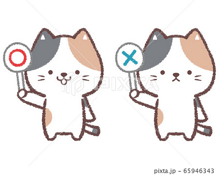 三毛ネコマルバツセットのイラスト素材 三毛ネコマルバツセットのイラスト素材