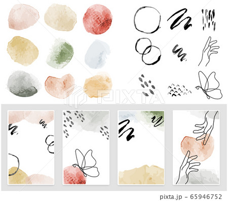 Art set of modern decor prints set abstract - Parts of set watercolor background. 65946752
